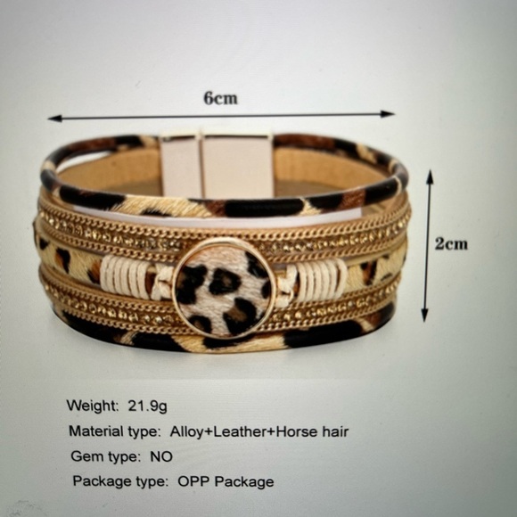 Boho Hand Woven Leopard Brown Magnetic Bracelet. - Picture 6 of 8